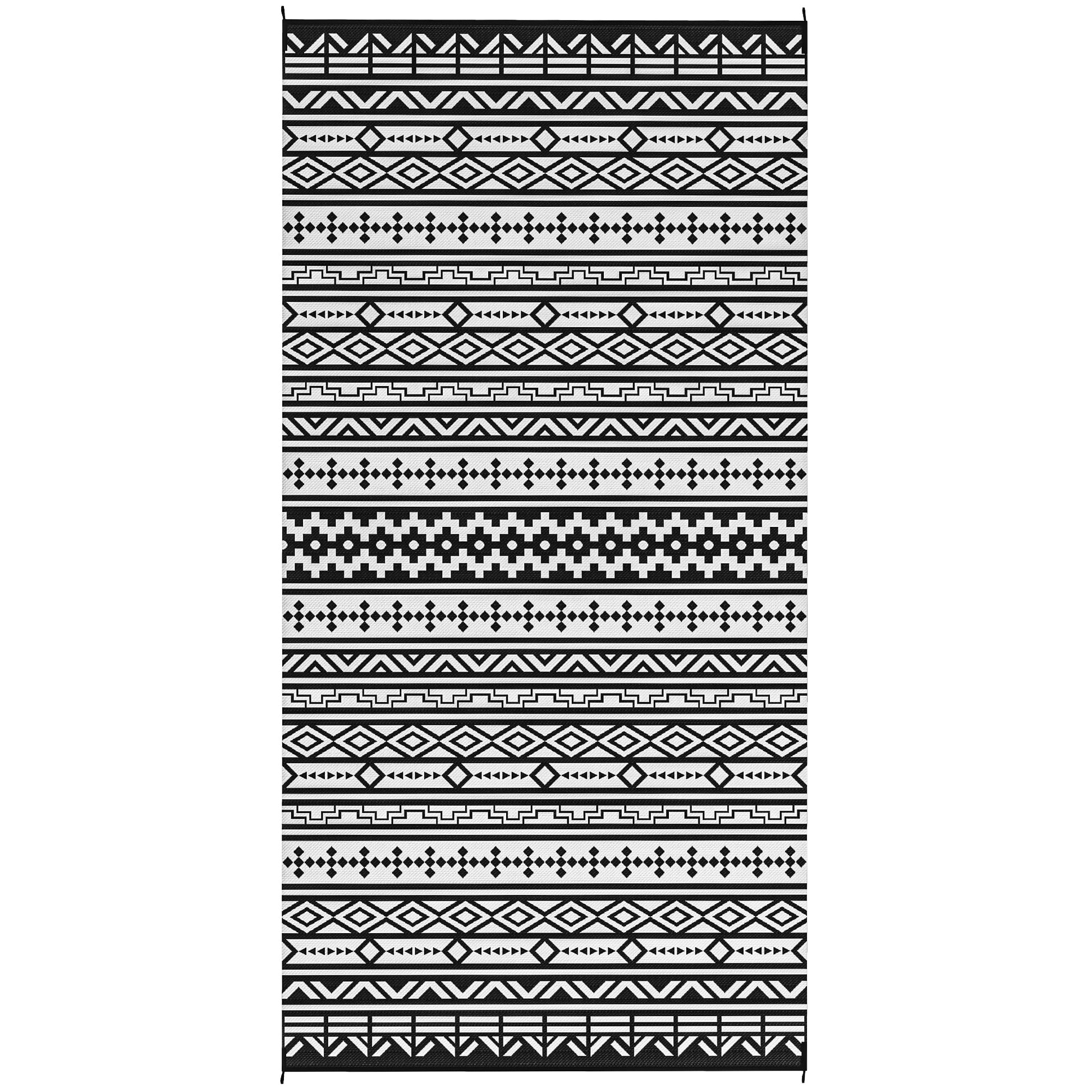 Outdoor Carpet Robust Weatherproof Outdoor Carpet, Foldable Carpet with Boho Style, Outdoor Carpet for Living Room Balcony Garden Terrace Bathroom Hallway Kitchen, 548 x 274 cm Black+White
