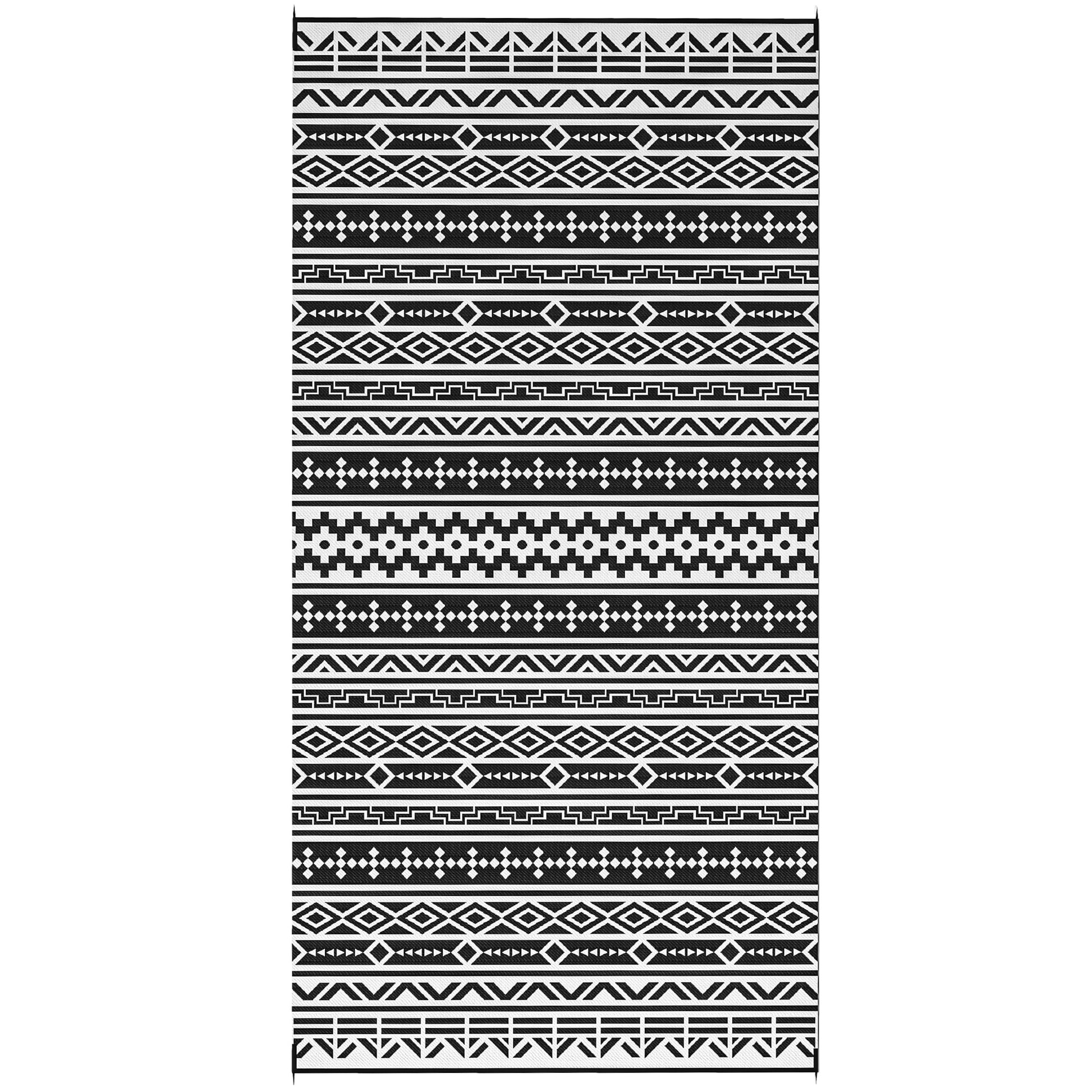 Outdoor Carpet Robust Weatherproof Outdoor Carpet, Foldable Carpet with Boho Style, Outdoor Carpet for Living Room Balcony Garden Terrace Bathroom Hallway Kitchen, 548 x 274 cm Black+White