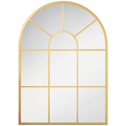Wall Mirror 70 x 50 cm Window Mirror with Metal Frame Decorative Hanging Mirror for Bedroom Living Room, Gold