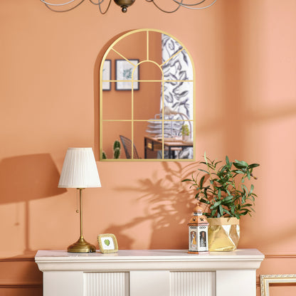 Wall Mirror 70 x 50 cm Window Mirror with Metal Frame Decorative Hanging Mirror for Bedroom Living Room, Gold