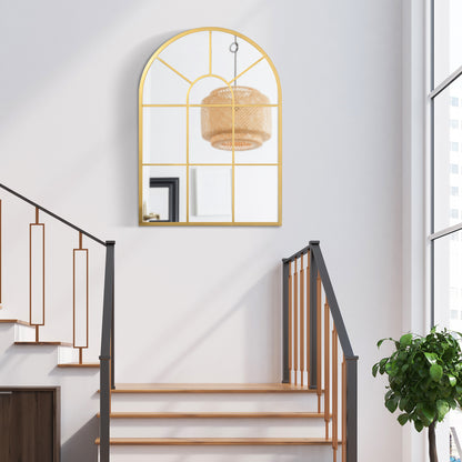 Wall Mirror 70 x 50 cm Window Mirror with Metal Frame Decorative Hanging Mirror for Bedroom Living Room, Gold