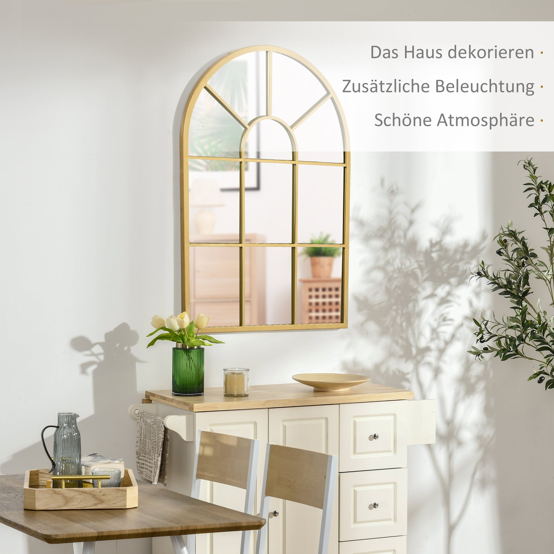 Wall Mirror 70 x 50 cm Window Mirror with Metal Frame Decorative Hanging Mirror for Bedroom Living Room, Gold