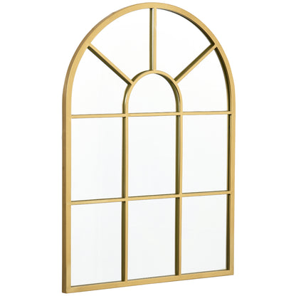 Wall Mirror 70 x 50 cm Window Mirror with Metal Frame Decorative Hanging Mirror for Bedroom Living Room, Gold