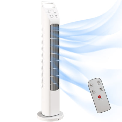 Tower Fan with Remote, 75° Oscillation, 3 Speeds, 3 Modes, 7.5-Hour Timer, Quiet Bladeless Fan for Bedroom & Office, White