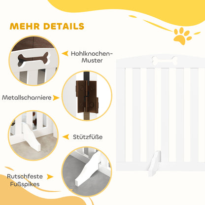 Dog Barrier, 4-panel, 207.5 x 61 cm Folding Door Guard with 2 Support Feet, Freestanding Dog Barrier, Stair Gate for Medium Dogs, for Hallway, Stairs, White