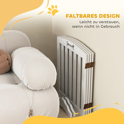 Dog Barrier, 4-panel, 207.5 x 61 cm Folding Door Guard with 2 Support Feet, Freestanding Dog Barrier, Stair Gate for Medium Dogs, for Hallway, Stairs, White