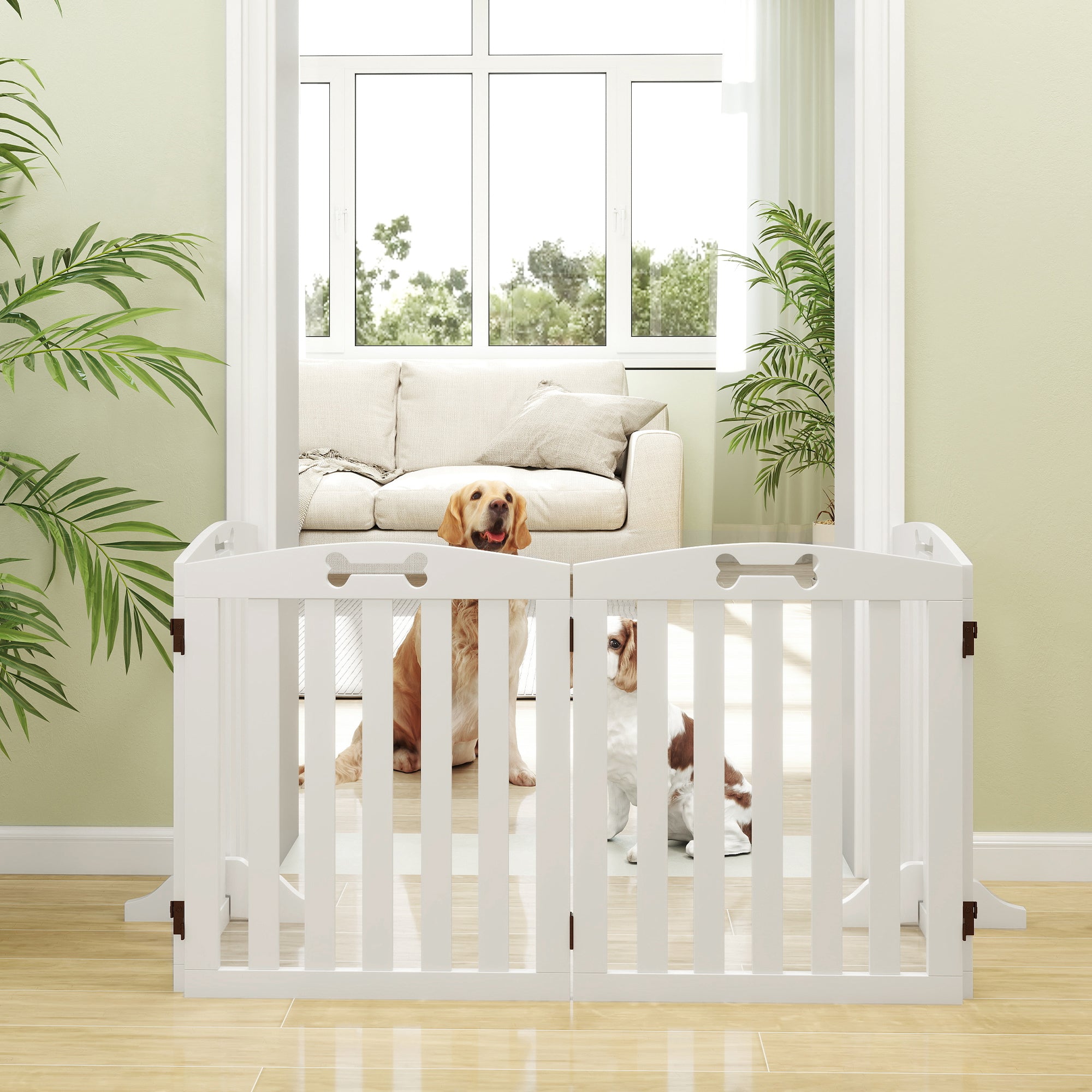 Dog Barrier, 4-panel, 207.5 x 61 cm Folding Door Guard with 2 Support Feet, Freestanding Dog Barrier, Stair Gate for Medium Dogs, for Hallway, Stairs, White