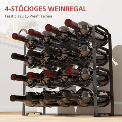 Wine Rack Bottle Rack for 16 Wine Bottles, Bottle Holder Storage Rack made of Metal, Wine Bottle Rack for Kitchen, Dining Room Black