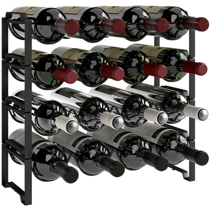 Wine Rack Bottle Rack for 16 Wine Bottles, Bottle Holder Storage Rack made of Metal, Wine Bottle Rack for Kitchen, Dining Room Black