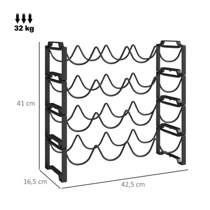 Wine Rack Bottle Rack for 16 Wine Bottles, Bottle Holder Storage Rack made of Metal, Wine Bottle Rack for Kitchen, Dining Room Black