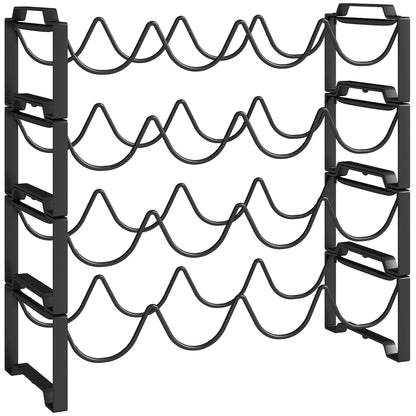 Wine Rack Bottle Rack for 16 Wine Bottles, Bottle Holder Storage Rack made of Metal, Wine Bottle Rack for Kitchen, Dining Room Black