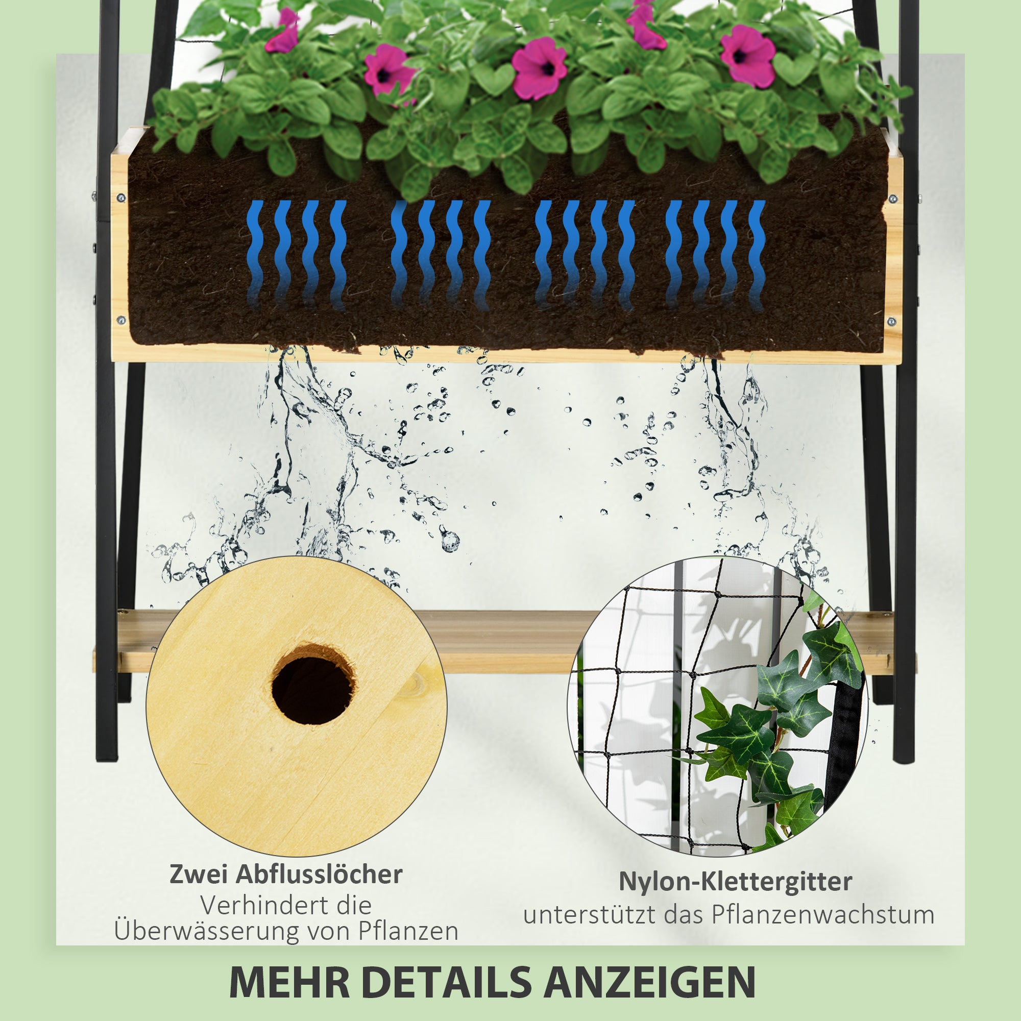 Raised Garden Bed with Trellis, Planter Box with Shelf, Plant Pot with Fleece Interior Lining, Planter Box, for Patio, Balcony, Natural, 80 x 30 x 125 cm