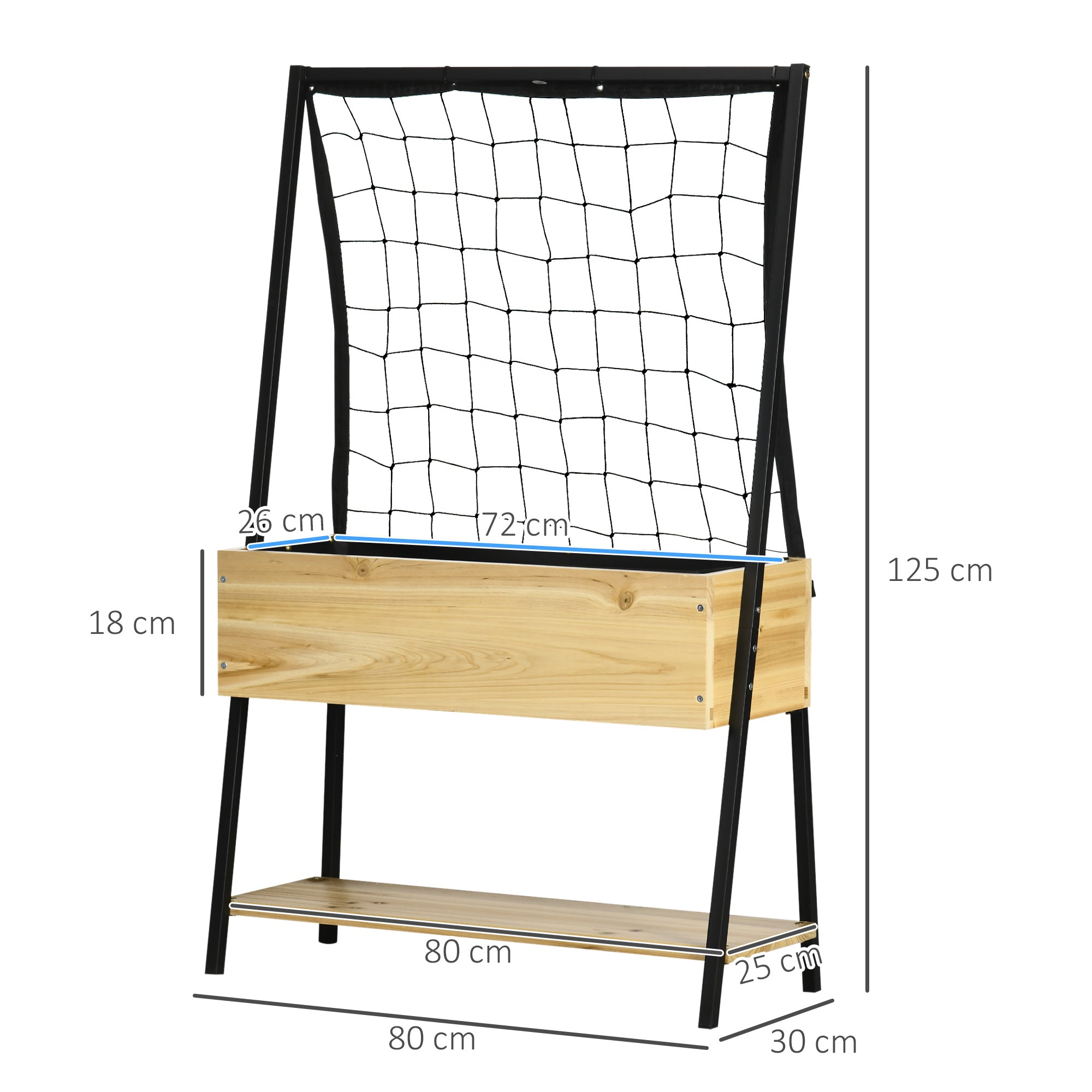 Raised Garden Bed with Trellis, Planter Box with Shelf, Plant Pot with Fleece Interior Lining, Planter Box, for Patio, Balcony, Natural, 80 x 30 x 125 cm