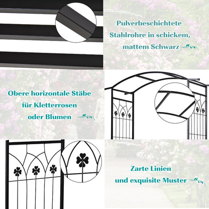 Arch with Bench Seat Bench Arch Trellis Climbing Aid Garden Metal Black 154 x 60 x 205 cm