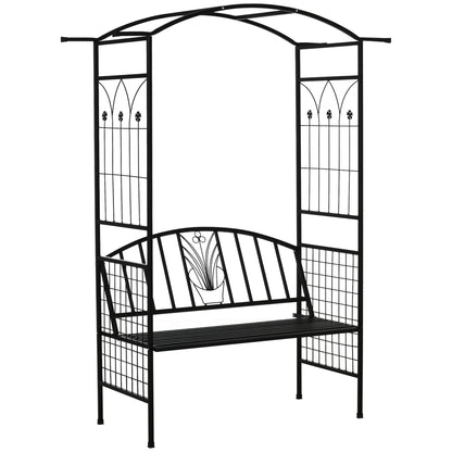 Arch with Bench Seat Bench Arch Trellis Climbing Aid Garden Metal Black 154 x 60 x 205 cm