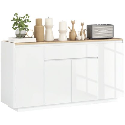 Kitchen Sideboard with 3 Cabinets and 4 Doors, Modern Kitchen Cabinet with Drawer, Adjustable Shelf, and Soft-Close Doors, Wood MDF Cabinet for Living Room, Dining Room, 140x40x75 cm, White