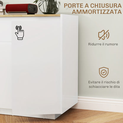 Kitchen Sideboard with 3 Cabinets and 4 Doors, Modern Kitchen Cabinet with Drawer, Adjustable Shelf, and Soft-Close Doors, Wood MDF Cabinet for Living Room, Dining Room, 140x40x75 cm, White