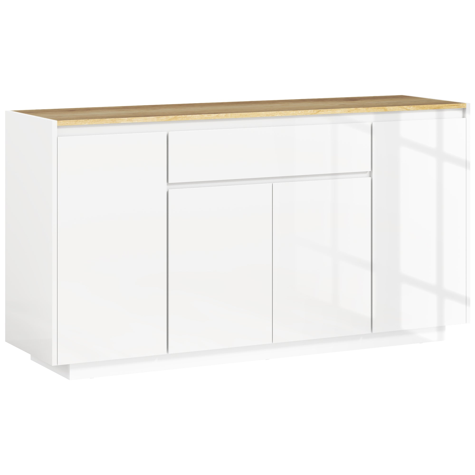 Kitchen Sideboard with 3 Cabinets and 4 Doors, Modern Kitchen Cabinet with Drawer, Adjustable Shelf, and Soft-Close Doors, Wood MDF Cabinet for Living Room, Dining Room, 140x40x75 cm, White