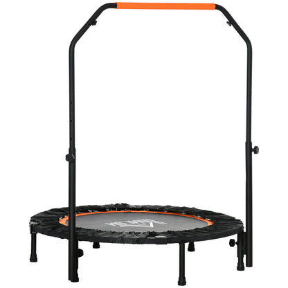 102 cm Fitness Trampoline, Foldable Mini Trampoline with Four-Height Adjustable Handlebar, Fitness Rebounder for Adults, up to 100 kg, Black+Orange