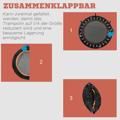 102 cm Fitness Trampoline, Foldable Mini Trampoline with Four-Height Adjustable Handlebar, Fitness Rebounder for Adults, up to 100 kg, Black+Orange