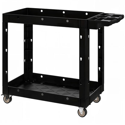 Workshop Tool Cart with 2 Layers, Tool Cart with Side Handle, Hook Holes Workshop Cart for Garage, Warehouse, max. 227 kg Load Capacity, Black