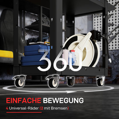 Workshop Tool Cart with 2 Layers, Tool Cart with Side Handle, Hook Holes Workshop Cart for Garage, Warehouse, max. 227 kg Load Capacity, Black