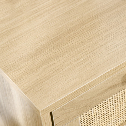 Boho Design Bedside Table Nightstand with 2 Cane Drawers and Wooden Legs for Living Room Bedroom 40x40x56 cm Natural