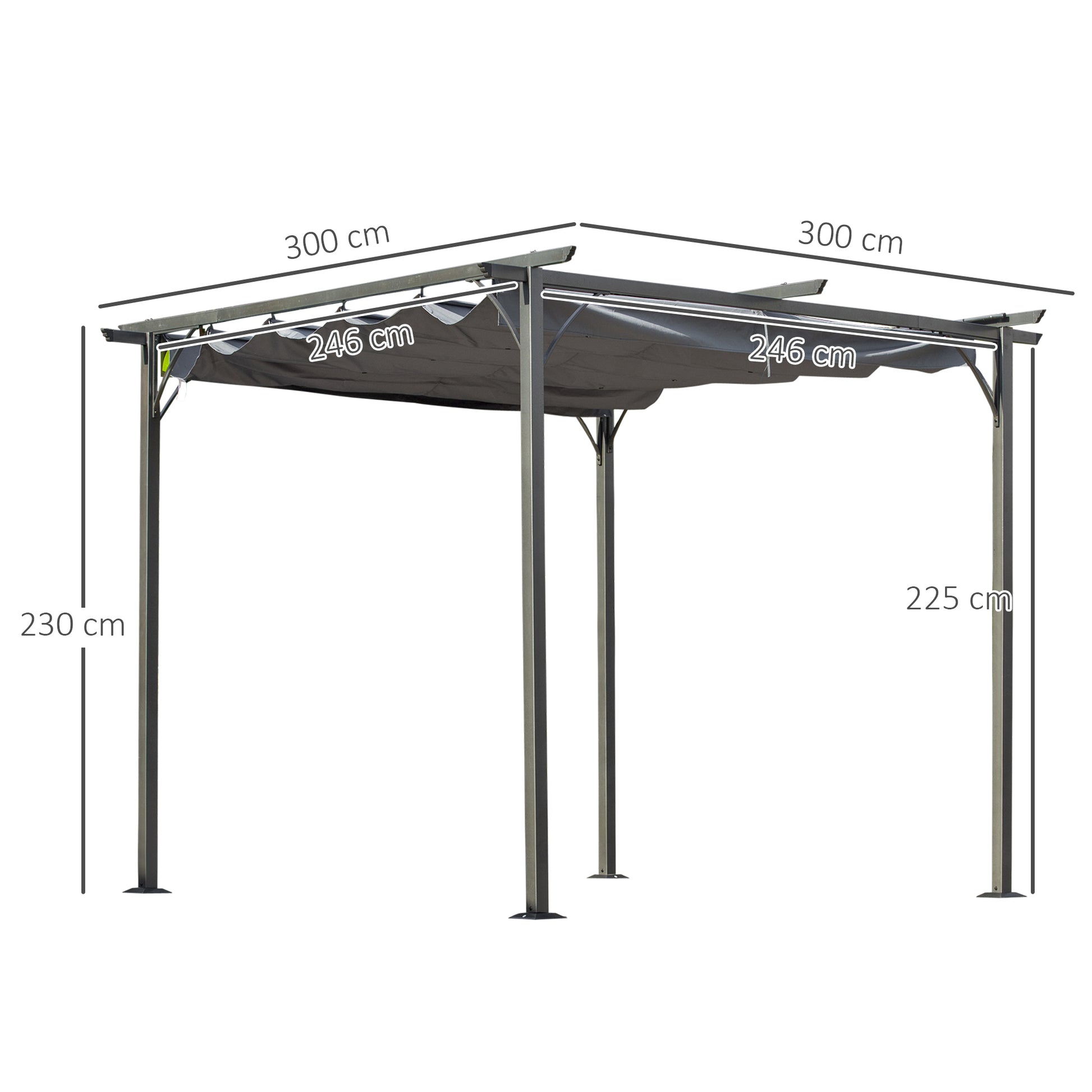 Pergola Waterproof Gazebo 3 x 3 m Patio Canopy with Sliding Roof, UV Protection for Garden Metal Black+Grey