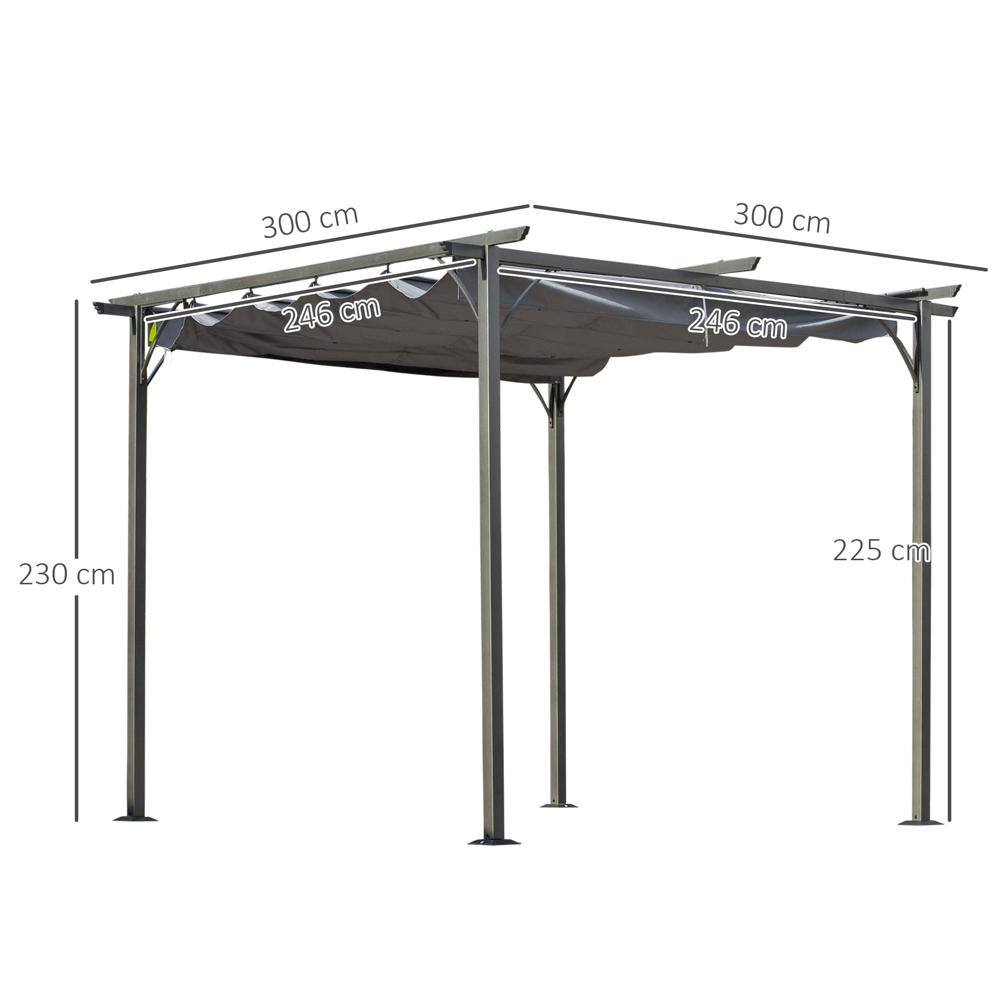 Pergola Waterproof Gazebo 3 x 3 m Patio Canopy with Sliding Roof, UV Protection for Garden Metal Black+Grey