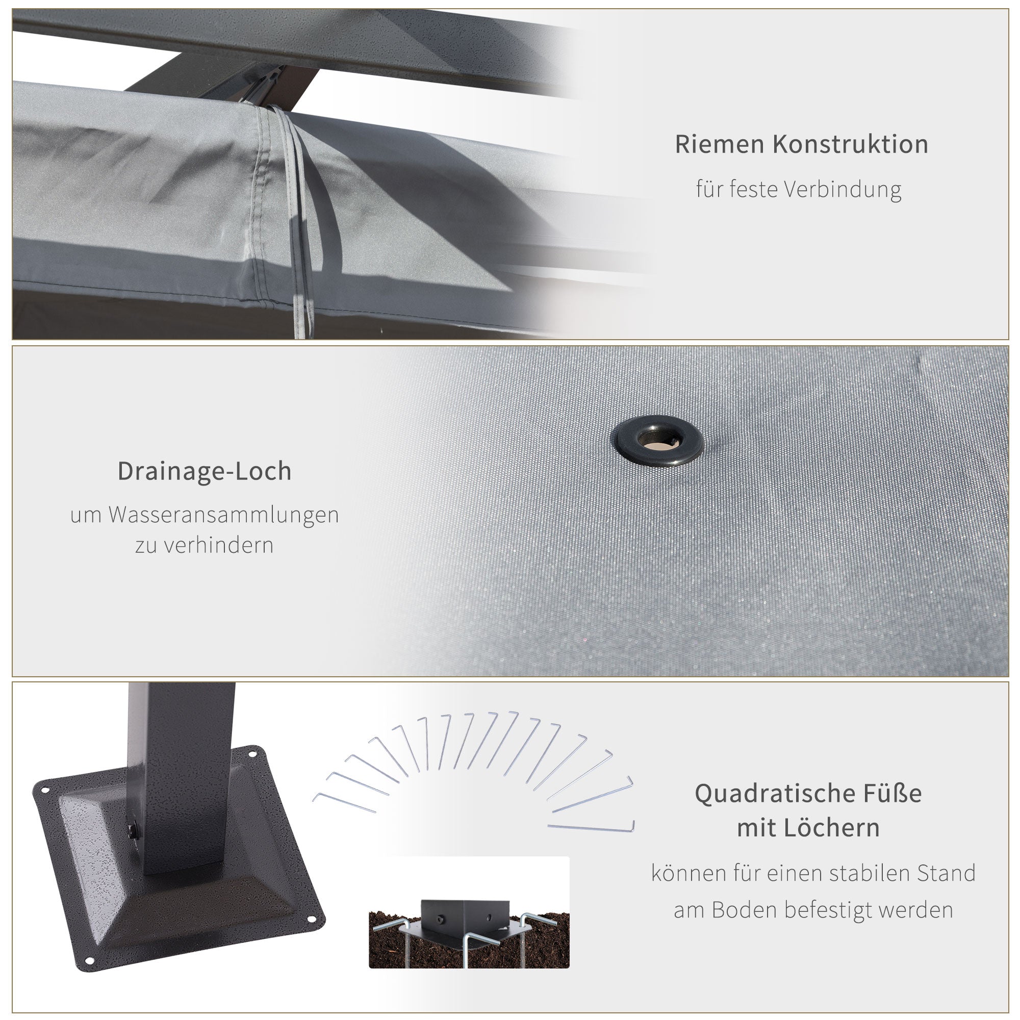 Pergola Waterproof Gazebo 3 x 3 m Patio Canopy with Sliding Roof, UV Protection for Garden Metal Black+Grey
