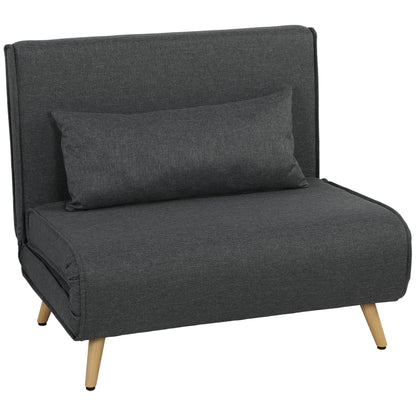 3-in-1 Sleeper Chair with Fold-Out Bed, Converts to 190 x 63 cm Single Bed, Adjustable Recline, Metal Legs, Lumbar Pillow, Linen-Look Grey