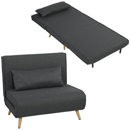 3-in-1 Sleeper Chair with Fold-Out Bed, Converts to 190 x 63 cm Single Bed, Adjustable Recline, Metal Legs, Lumbar Pillow, Linen-Look Grey