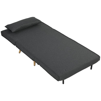 3-in-1 Sleeper Chair with Fold-Out Bed, Converts to 190 x 63 cm Single Bed, Adjustable Recline, Metal Legs, Lumbar Pillow, Linen-Look Grey