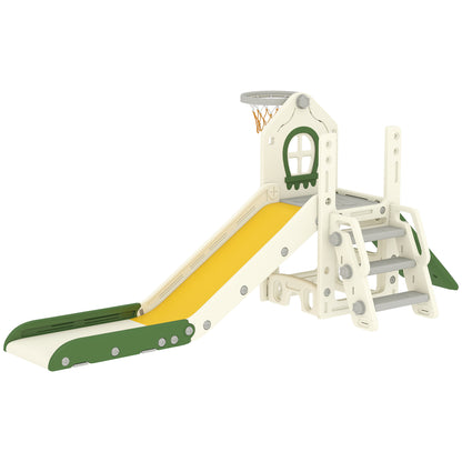 Foldable 4-in-1 Toddler Slide — Slide with Climber, Basketball Hoop & Ball, Storage Basket; Easy to Assemble & Clean, Indoor, Ages 1–3, Cream