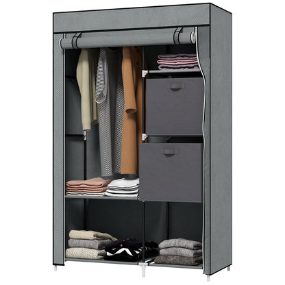 Fabric Wardrobe with Drawers, Clothes Rail, and Zipper, Fabric Wardrobe Foldable Wardrobe for Bedroom, Dressing Room, 102 x 42.5 x 162.5 cm, Dark Gray