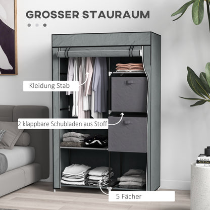 Fabric Wardrobe with Drawers, Clothes Rail, and Zipper, Fabric Wardrobe Foldable Wardrobe for Bedroom, Dressing Room, 102 x 42.5 x 162.5 cm, Dark Gray