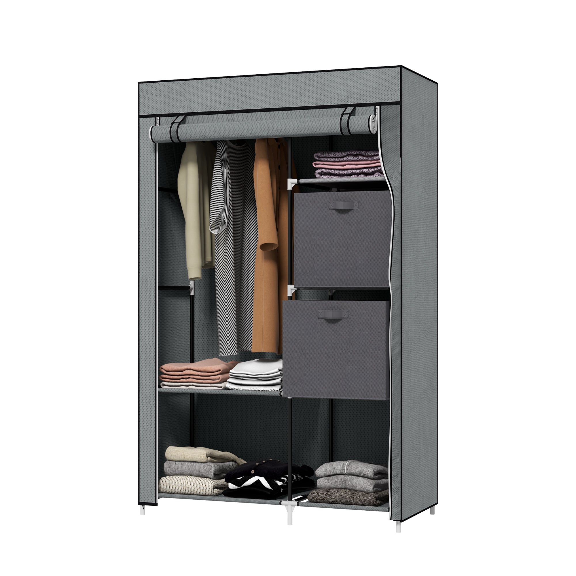 Fabric Wardrobe with Drawers, Clothes Rail, and Zipper, Fabric Wardrobe Foldable Wardrobe for Bedroom, Dressing Room, 102 x 42.5 x 162.5 cm, Dark Gray