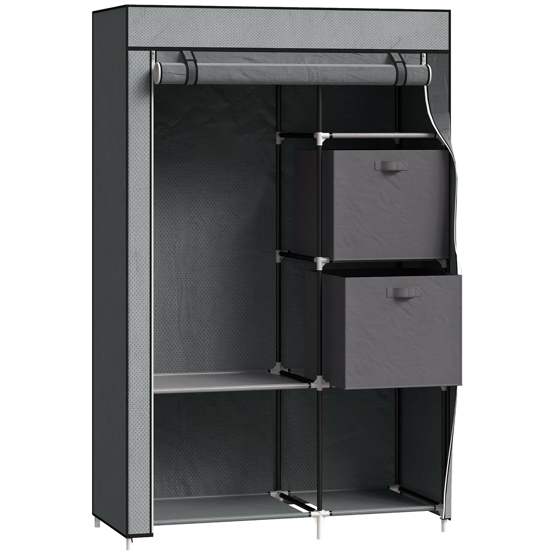 Fabric Wardrobe with Drawers, Clothes Rail, and Zipper, Fabric Wardrobe Foldable Wardrobe for Bedroom, Dressing Room, 102 x 42.5 x 162.5 cm, Dark Gray