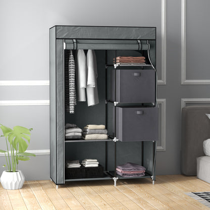Fabric Wardrobe with Drawers, Clothes Rail, and Zipper, Fabric Wardrobe Foldable Wardrobe for Bedroom, Dressing Room, 102 x 42.5 x 162.5 cm, Dark Gray