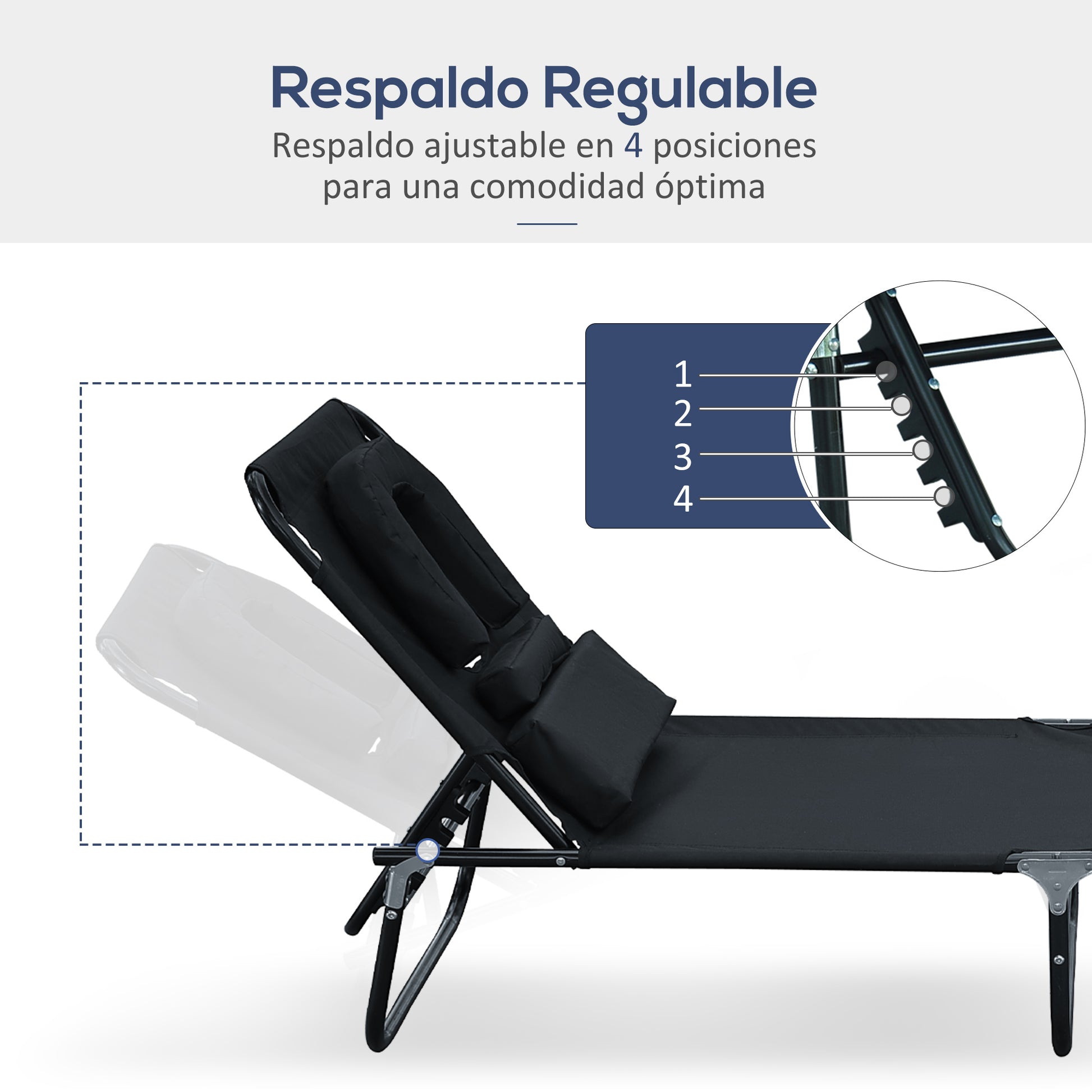 Foldable Lounger with 4-Position Adjustable Backrest Garden Lounger with Pillow Metal Frame and Oxford Fabric for Camping Beach Terrace 120 kg Load Capacity 190x56x28 cm Black