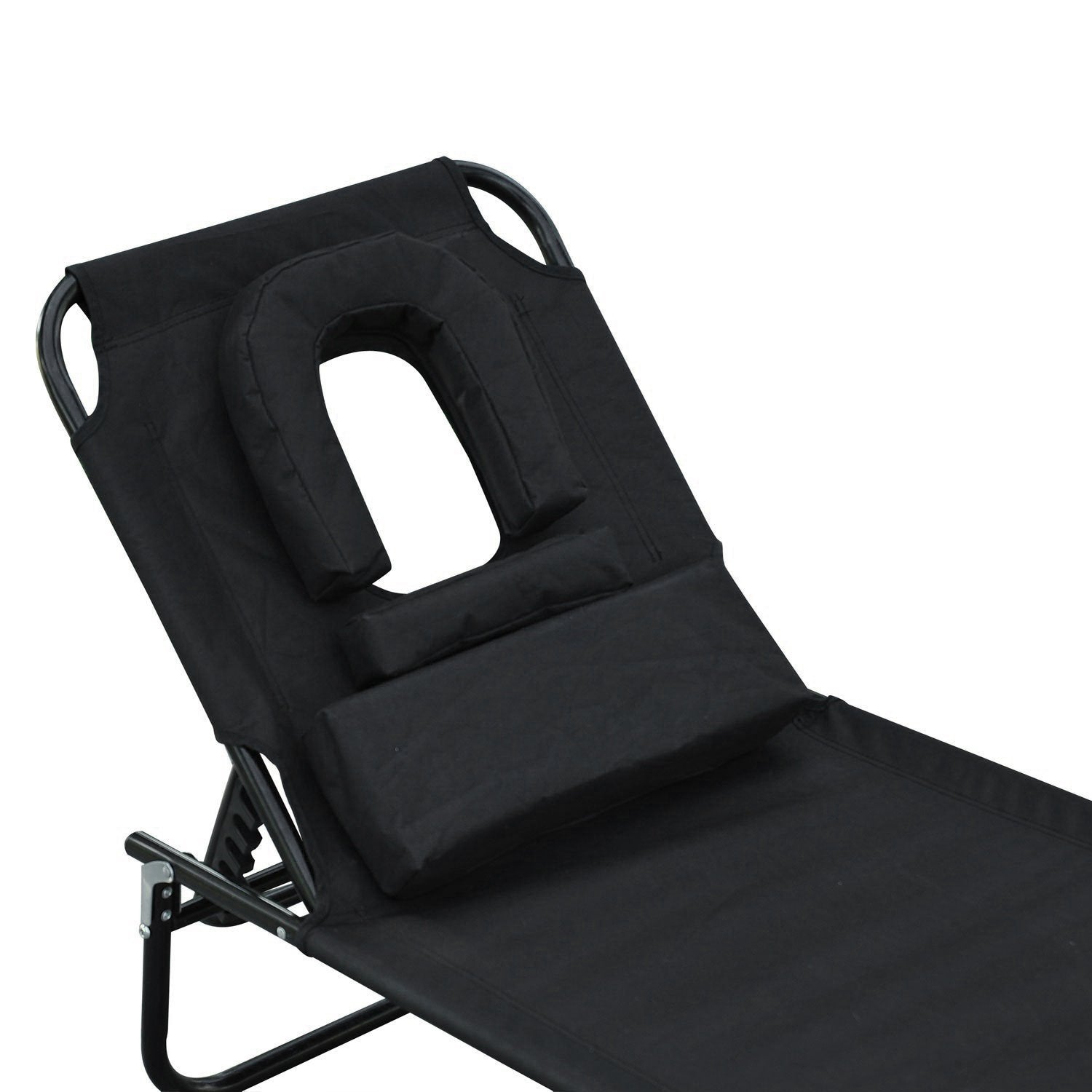 Foldable Lounger with 4-Position Adjustable Backrest Garden Lounger with Pillow Metal Frame and Oxford Fabric for Camping Beach Terrace 120 kg Load Capacity 190x56x28 cm Black