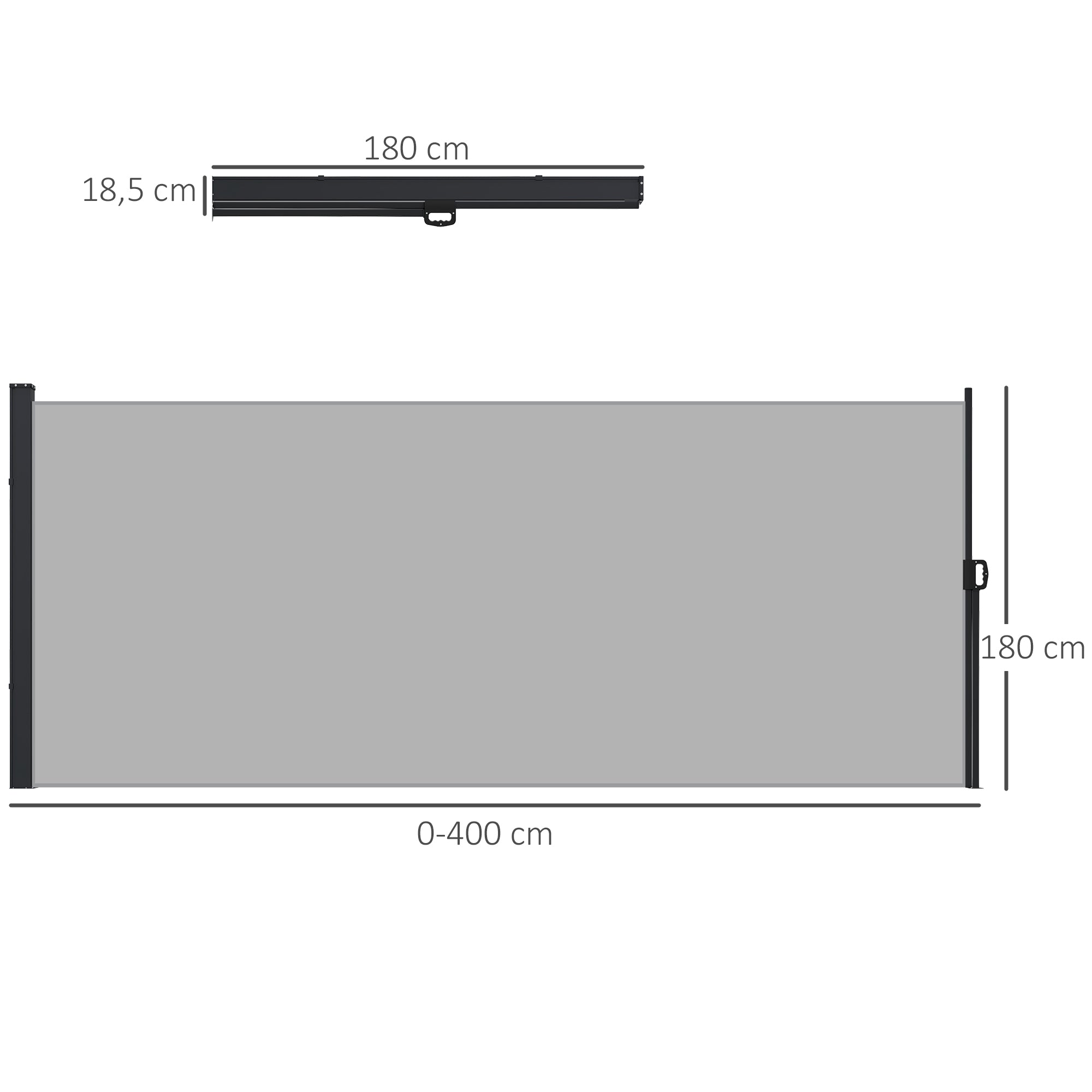 Retractable Garden Side Awning Wind Breaker Screen 4x1.8m Aluminum Polyester Anti-UV High Density 180gsm Light Grey