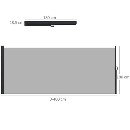 Retractable Garden Side Awning Wind Breaker Screen 4x1.8m Aluminum Polyester Anti-UV High Density 180gsm Light Grey