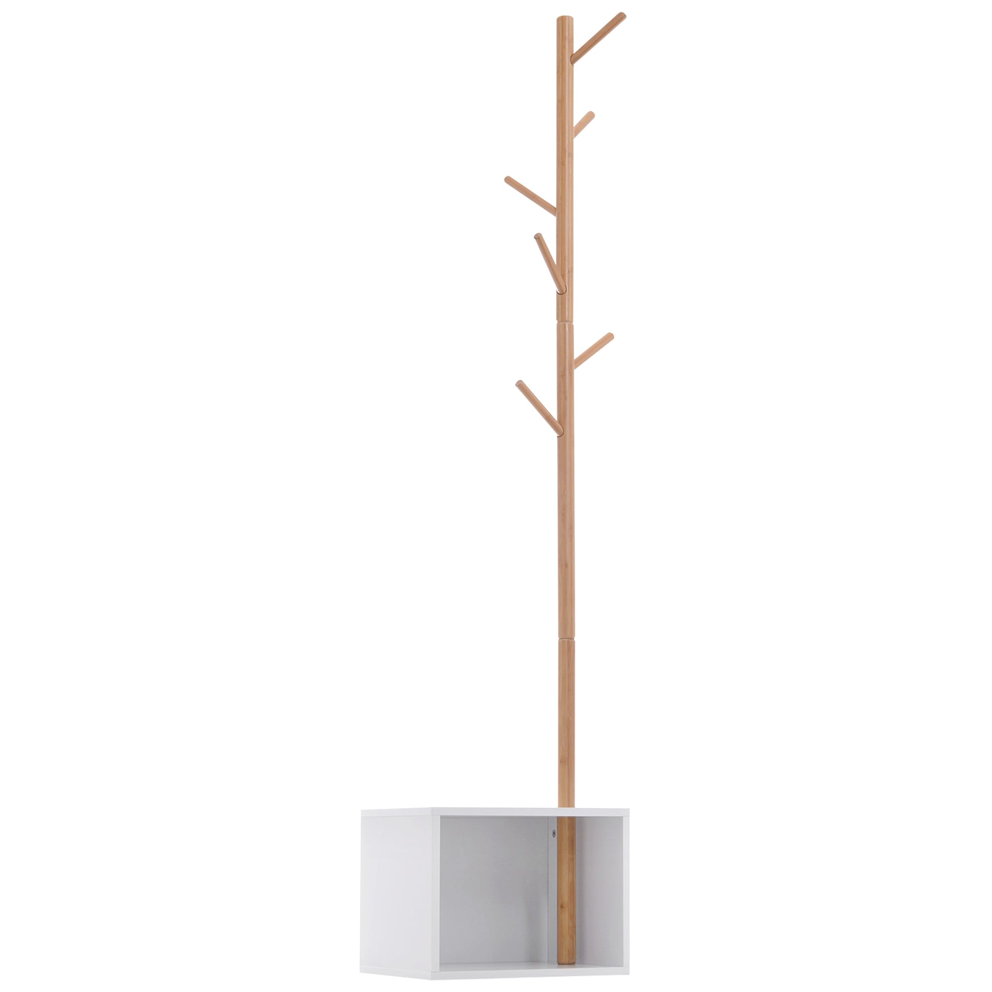 Coat Rack Stand with Shoe Hanging Tree Modern 6 Hooks for Hanging Clothes Bag Bench with Storage Hallway Entry Bamboo and MDF 40x30x180cm