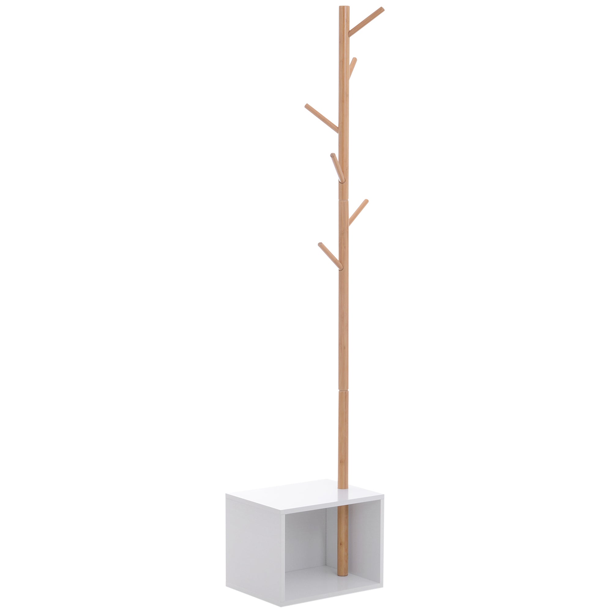 Coat Rack Stand with Shoe Hanging Tree Modern 6 Hooks for Hanging Clothes Bag Bench with Storage Hallway Entry Bamboo and MDF 40x30x180cm