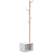 Coat Rack Stand with Shoe Hanging Tree Modern 6 Hooks for Hanging Clothes Bag Bench with Storage Hallway Entry Bamboo and MDF 40x30x180cm