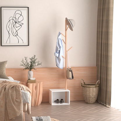 Coat Rack Stand with Shoe Hanging Tree Modern 6 Hooks for Hanging Clothes Bag Bench with Storage Hallway Entry Bamboo and MDF 40x30x180cm