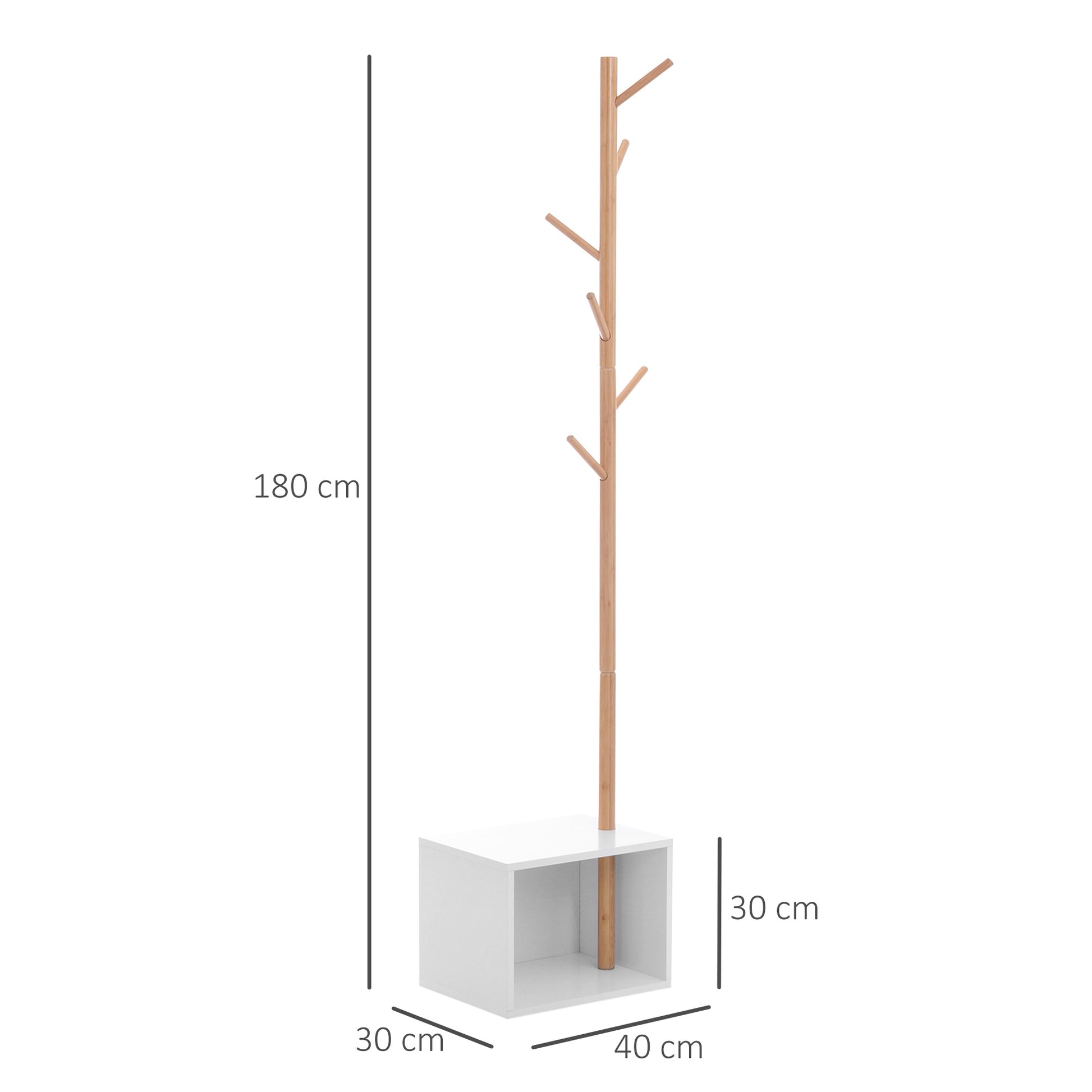 Coat Rack Stand with Shoe Hanging Tree Modern 6 Hooks for Hanging Clothes Bag Bench with Storage Hallway Entry Bamboo and MDF 40x30x180cm