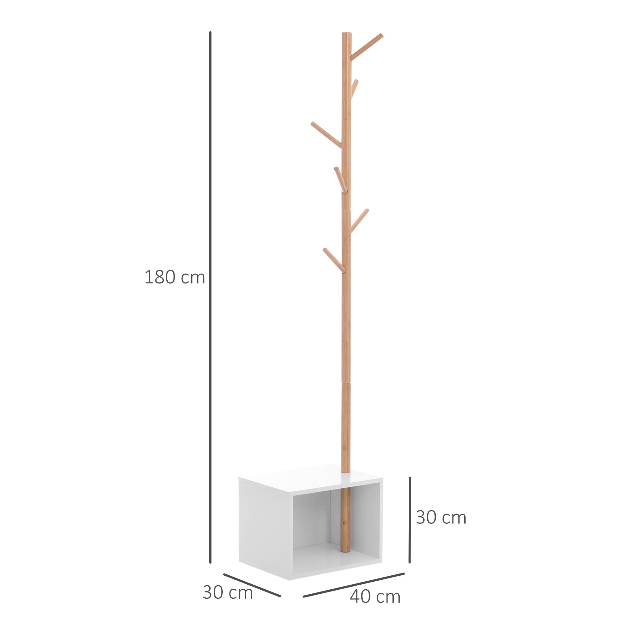 Coat Rack Stand with Shoe Hanging Tree Modern 6 Hooks for Hanging Clothes Bag Bench with Storage Hallway Entry Bamboo and MDF 40x30x180cm