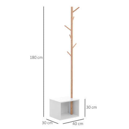 Coat Rack Stand with Shoe Hanging Tree Modern 6 Hooks for Hanging Clothes Bag Bench with Storage Hallway Entry Bamboo and MDF 40x30x180cm